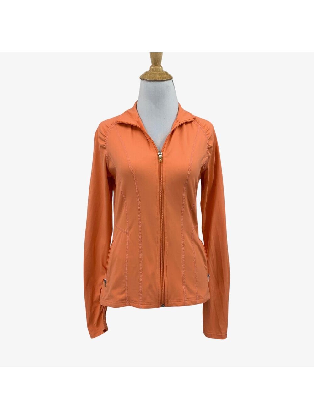 Lija Jacket Womens S Small Orange Ruched Shoulders Full Zip Pockets Stretch